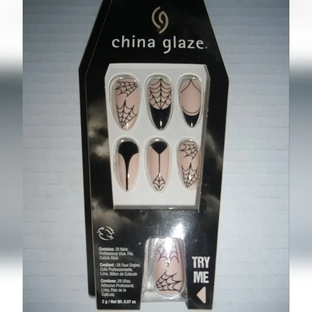 China Glaze Designer Nail Tips Fright Night #58180 Halloween spider web almond